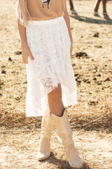 White Lace Ruffled High-low Hem Midi Skirt Skirts & Petticoat JT's Designer Fashion