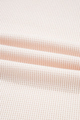 Beige Striped Waffle Patchwork Exposed Seam Raw Edge Casual Knit Top Blouses & Shirts JT's Designer Fashion