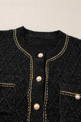 Black Shimmer Flap Pocket Button up Cardigan Cardigans JT's Designer Fashion