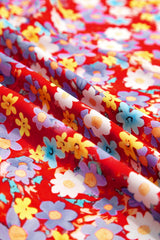 Red Dainty Flower Printed Plus Size Short Sleeve Shift Dress Plus Size Mini Dresses JT's Designer Fashion