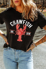 Black CRAWFISH BOIL CREW Distressed Letter Graphic T Shirt Graphic Tees JT's Designer Fashion