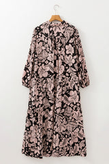 Black Plus Size Floral Printed Puff Sleeve Collared Maxi Dress Plus Size Maxi Dresses JT's Designer Fashion