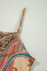 Red Paisley Printed Spaghetti Straps Elegant Wide Leg Jumpsuit Jumpsuits & Rompers JT's Designer Fashion
