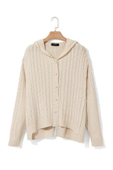 White Cable Knit Texture Uneven Hem Hooded Chic Cardigan Cardigans JT's Designer Fashion