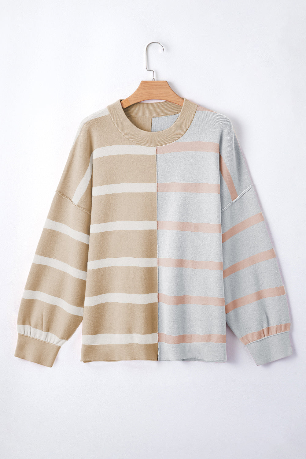 Khaki Stripe Colorblock Oversized Sweater Sweaters JT's Designer Fashion