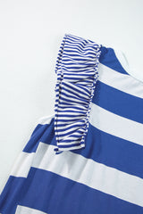 Sky Blue Stripe Contrast Ruffled Sleeve T-shirt Dress T Shirt Dresses JT's Designer Fashion