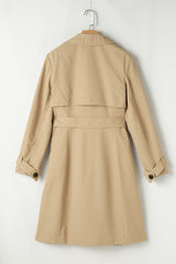 Pale Khaki Solid Color Lapel Collar Waist Tie Wind Coat Coats JT's Designer Fashion
