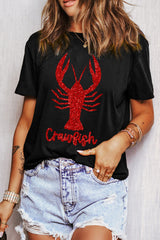 Black Shimmering Crawfish Graphic Tee Graphic Tees JT's Designer Fashion