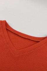 Orange V Neck Leopard Stripe Splice Lantern Sleeve Top Long Sleeve Tops JT's Designer Fashion