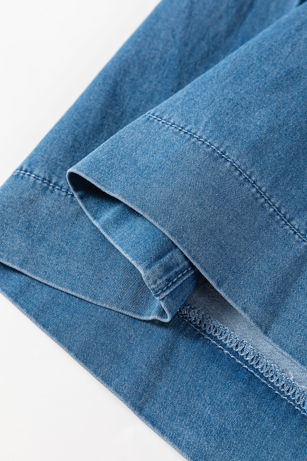 Dusk Blue Mineral Wash Button Fly Waist Wide Leg Jeans Jeans JT's Designer Fashion