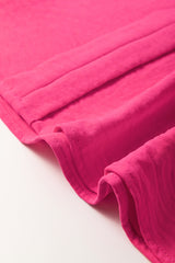 Rose Red Solid Color Shirred Cuff Notch V Neck Blouse Blouses & Shirts JT's Designer Fashion