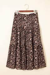 Brown Leopard Floral Reversible Ruffle Hem Maxi Skirt Skirts & Petticoat JT's Designer Fashion
