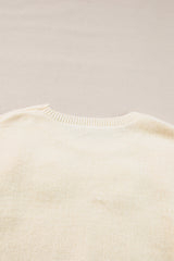 Beige Knitted Flower Pattern Ribbed Edge Sweater Sweaters JT's Designer Fashion
