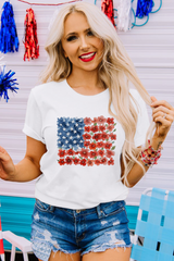 White Star Floral American Flag Printed T Shirt Graphic Tees JT's Designer Fashion