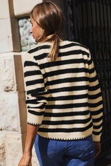 Apricot Stripe Chic Golden Button Cardigan Sweater Cardigans JT's Designer Fashion