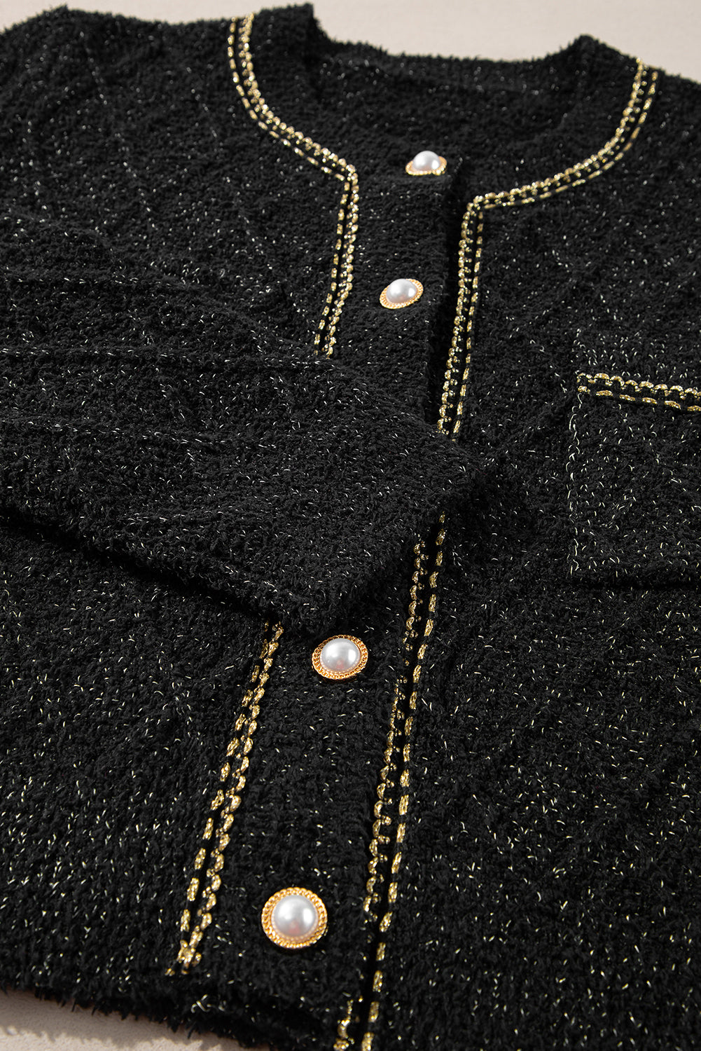 Black Shimmer Flap Pocket Button up Cardigan Cardigans JT's Designer Fashion
