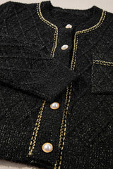 Black Shimmer Flap Pocket Button up Cardigan Cardigans JT's Designer Fashion