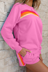 Bonbon Striped Accent Pullover and Shorts Two Piece Casual Set Short Sets JT's Designer Fashion