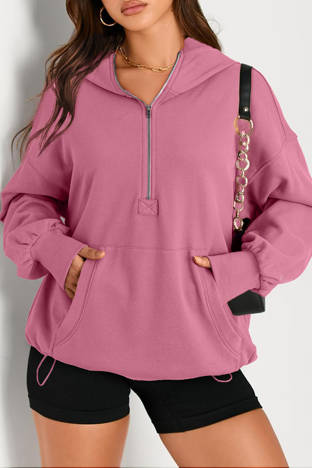 Valerian Solid Kangaroo Pocket Half Zipper Oversized Hoodie Sweatshirts & Hoodies JT's Designer Fashion