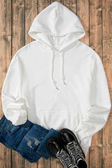 White Fleece Lined Kangaroo Pocket Drawstring Chunky Hoodie Sweatshirts & Hoodies JT's Designer Fashion