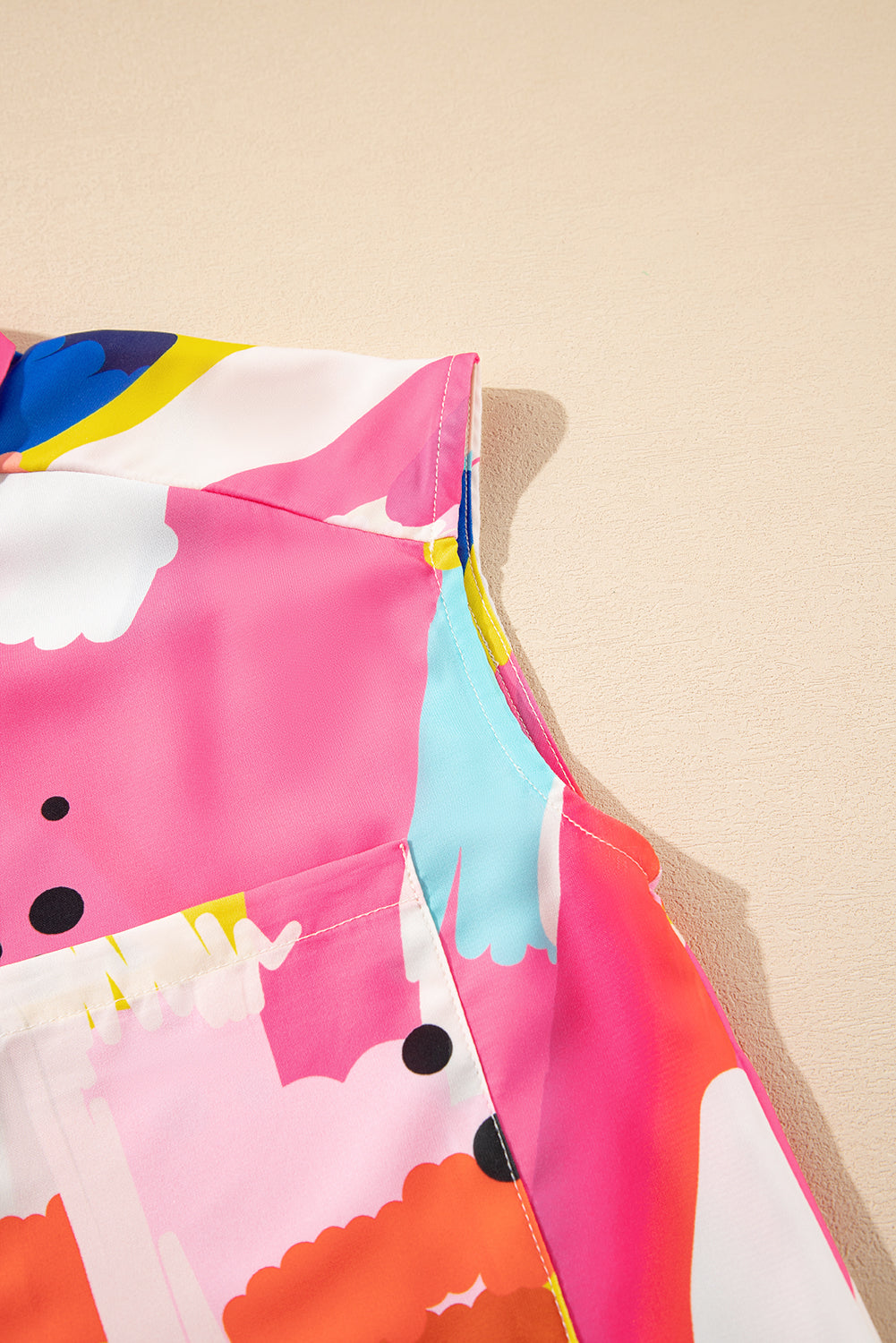 Multicolour Abstract Print Collared Cap Sleeve Casual Shirt Blouses & Shirts JT's Designer Fashion