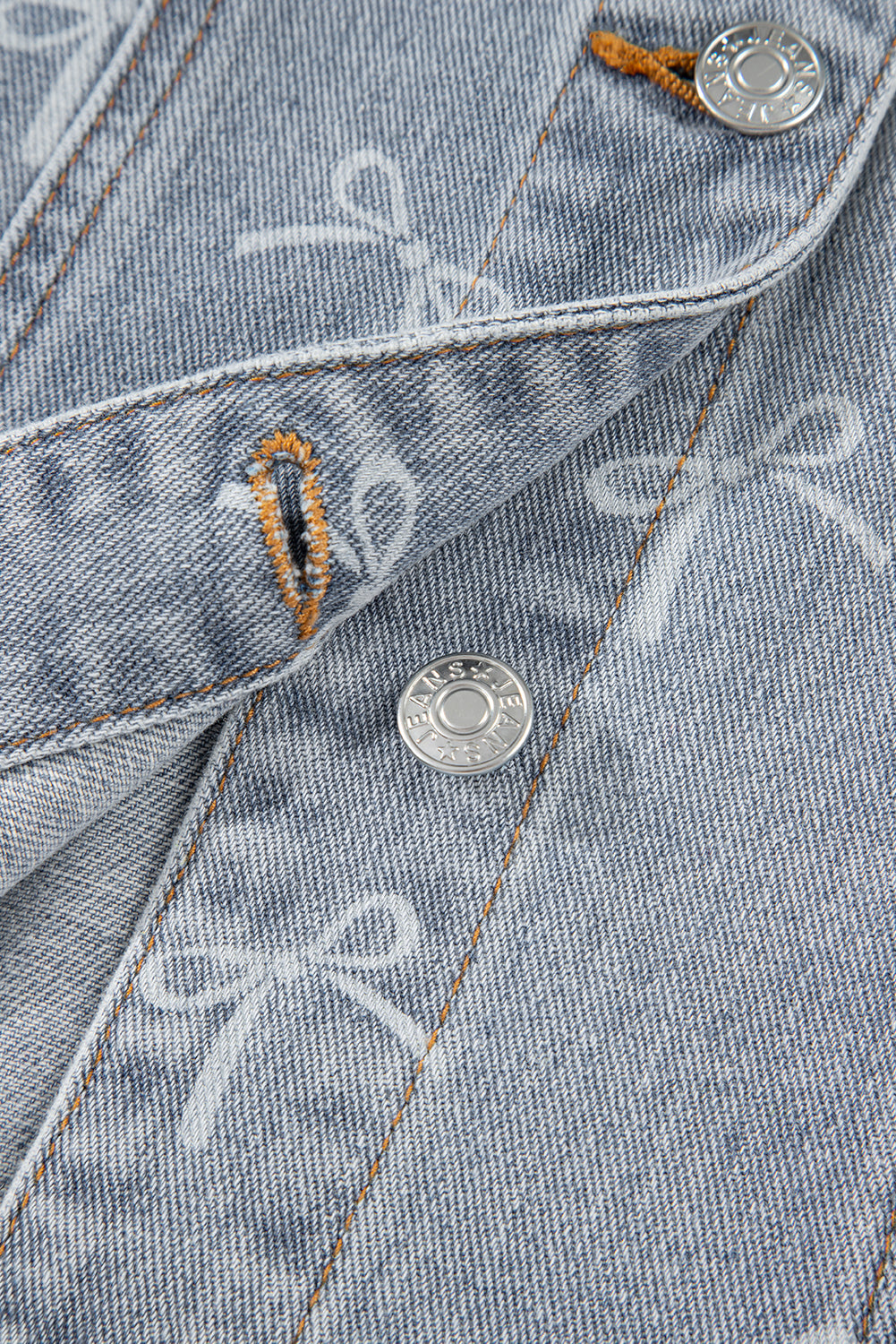 Sky Blue Bow Knot Print Light Wash Raw Hem Denim Jacket Denim Jackets JT's Designer Fashion