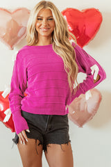 Rose Red Bow Knot Cut Out Round Neck Loose Sweater Sweaters JT's Designer Fashion