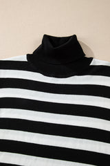 Black Stripe Slim Fit High Neck Knit Sweater Sweaters JT's Designer Fashion