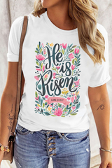 White He is Risen Floral Printed T Shirt Graphic Tees JT's Designer Fashion
