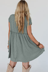 Mist Green Frilled Gathered Seam Round Neck T Shirt Dress T Shirt Dresses JT's Designer Fashion