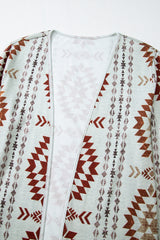 Brown Western Aztec Printed Open Front Long Cardigan Cardigans JT's Designer Fashion