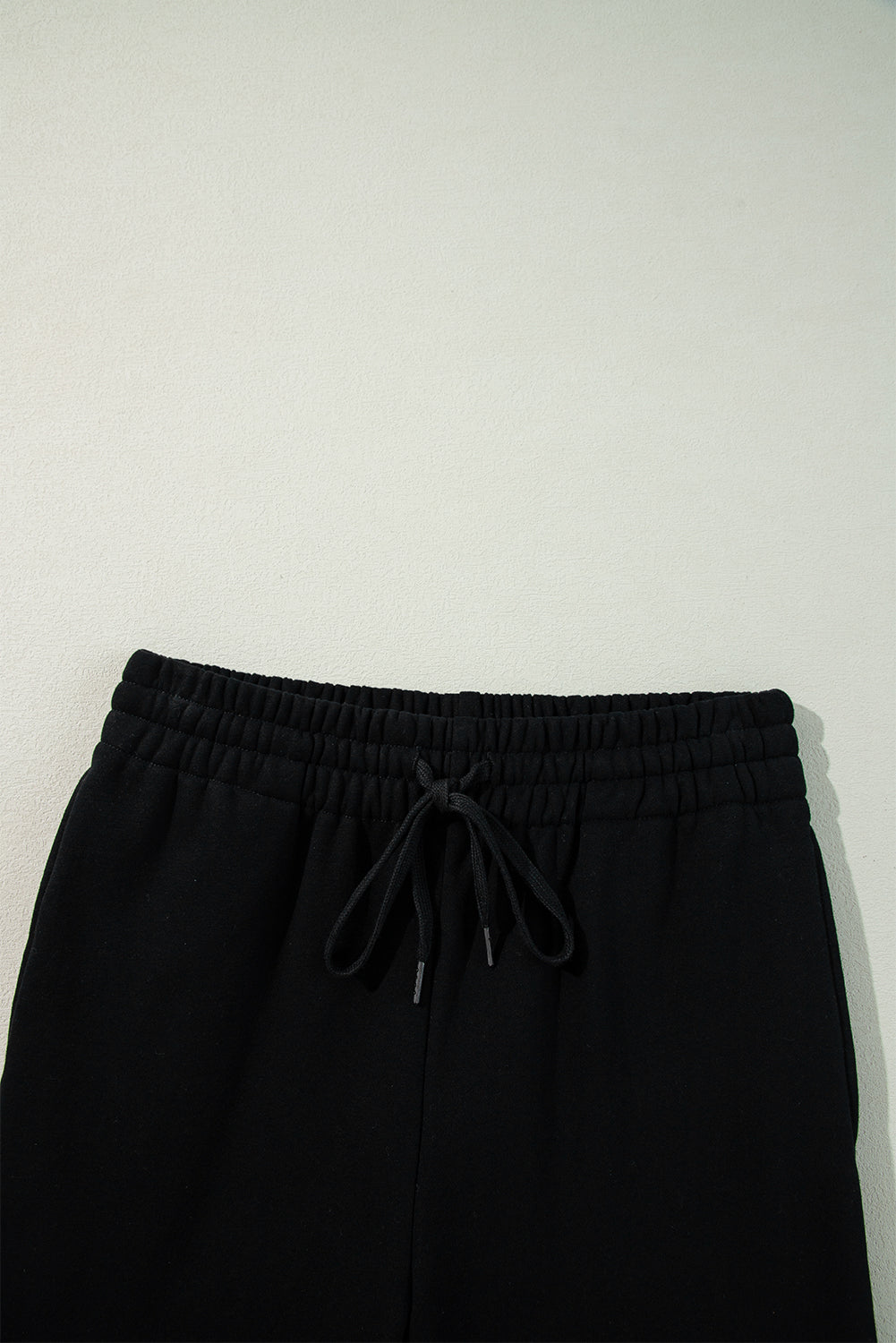 Black Solid Color Fleece Lined Drawstring Waist Casual Pants Pants & Culotte JT's Designer Fashion