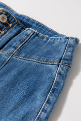 Sail Blue High Waist Button Fly Seamed Raw Hem Flare Jeans Jeans JT's Designer Fashion