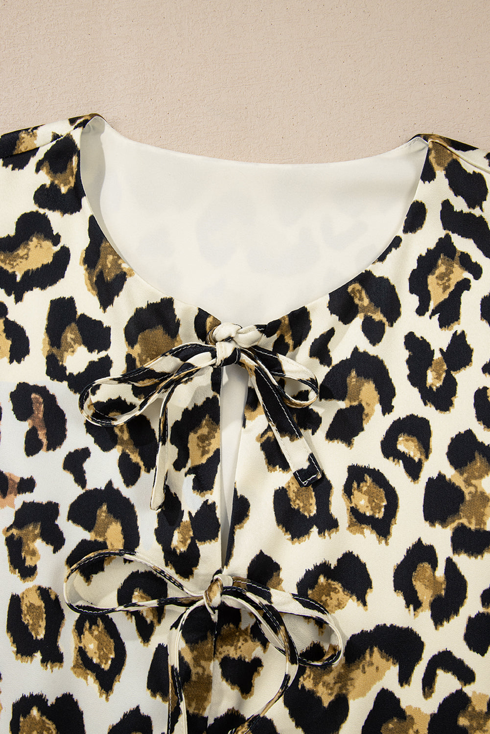 Apricot Leopard Bubble Sleeve Bow Tie Front Peplum Blouse Blouses & Shirts JT's Designer Fashion