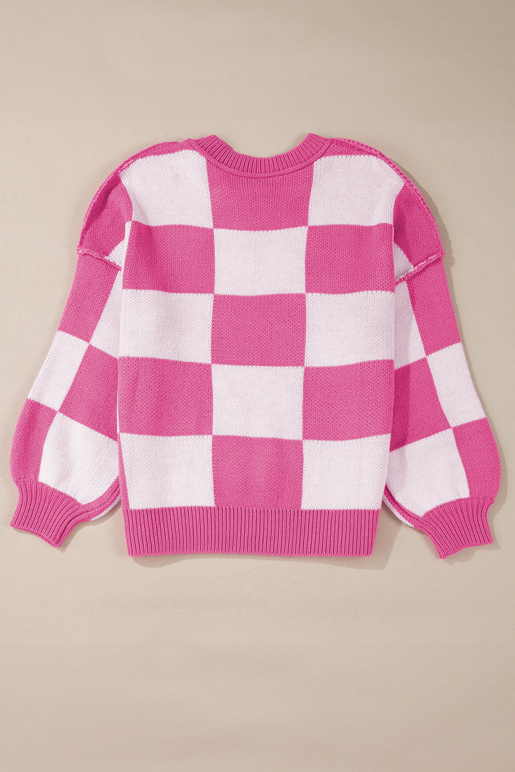 Rose Checkered Bishop Sleeve Sweater Sweaters JT's Designer Fashion
