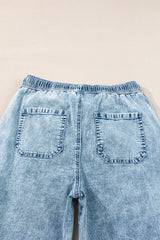 Myosotis Mineral Wash Drawstring Elastic Waistband Loose Straight Denim Pants Jeans JT's Designer Fashion