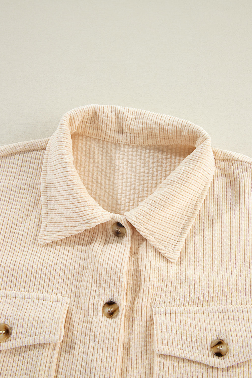 Oatmeal Corduroy Flap Pocket Button Up Shacket Jackets JT's Designer Fashion