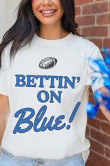 White Rugby Football BETTIN ON Blue Graphic Crewneck T Shirt Graphic Tees JT's Designer Fashion