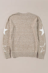 Khaki Star Pattern Drop Shoulder Sweater Sweaters JT's Designer Fashion