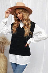 Black V-Neck Twist Knitted Vest Sweater Sweaters & Cardigans JT's Designer Fashion