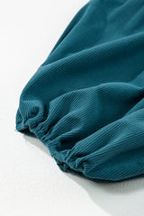 Blue Corduroy Snap Buttons Empire Waist Bracelet Sleeve Dress Mini Dresses JT's Designer Fashion