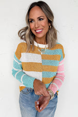 Jurassic Gold Color Block Striped Pullover Sweater Sweaters JT's Designer Fashion