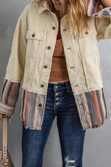 Button Up Pockets Striped Color Block Corduroy Jacket Jackets JT's Designer Fashion