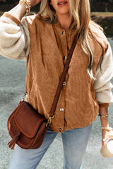 Buckskin Corduroy Fleece Patchwork Buttoned Bomber Jacket Jackets JT's Designer Fashion