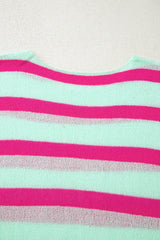 Green Stripe Round Neck Casual Sweater Sweaters JT's Designer Fashion