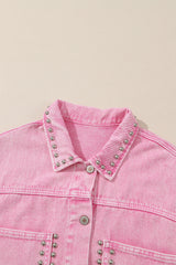 Pink Rivet Studded Pocketed Denim Jacket Denim Jackets JT's Designer Fashion