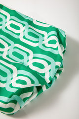 Bright Green Abstract Patterned V Neck Puff Short Sleeve Mini Dress Mini Dresses JT's Designer Fashion