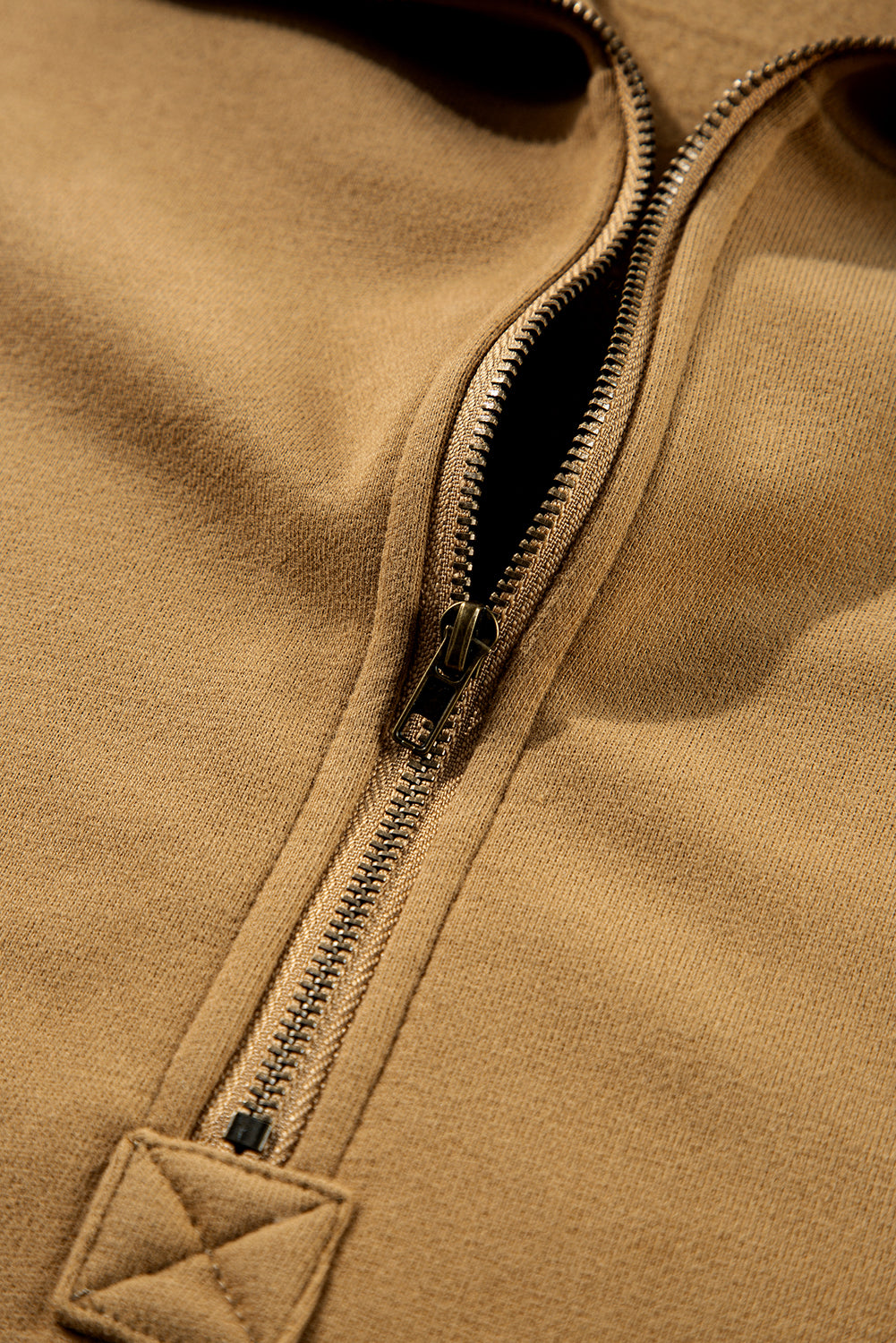 Brown Fleece Lined Half Zipper Kangaroo Pockets Loose Hoodie Sweatshirts & Hoodies JT's Designer Fashion