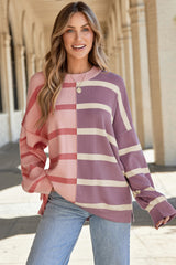 Pink Stripe Colorblock Oversized Sweater Sweaters JT's Designer Fashion