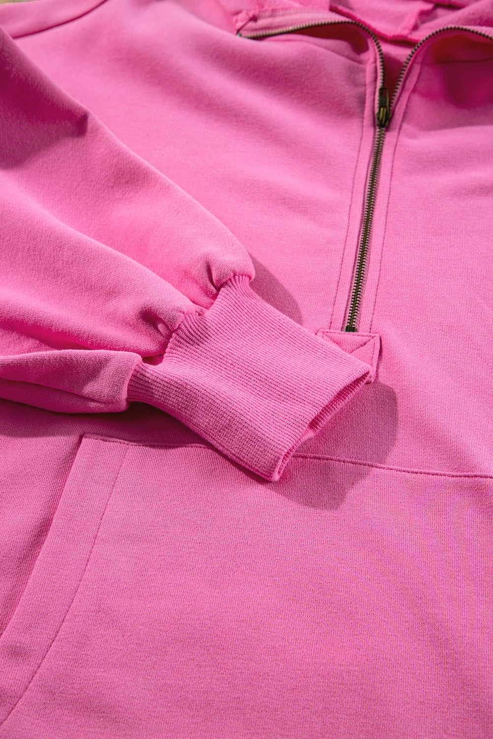 Bonbon Fleece Lined Half Zipper Kangaroo Pockets Loose Hoodie Sweatshirts & Hoodies JT's Designer Fashion